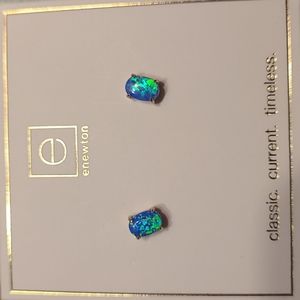 Blue opal stud earring